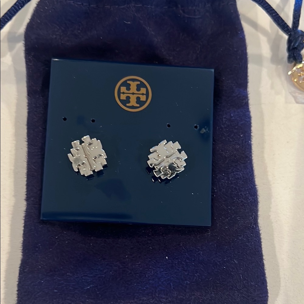 Tory Burch Silver Large T Logo Earrings